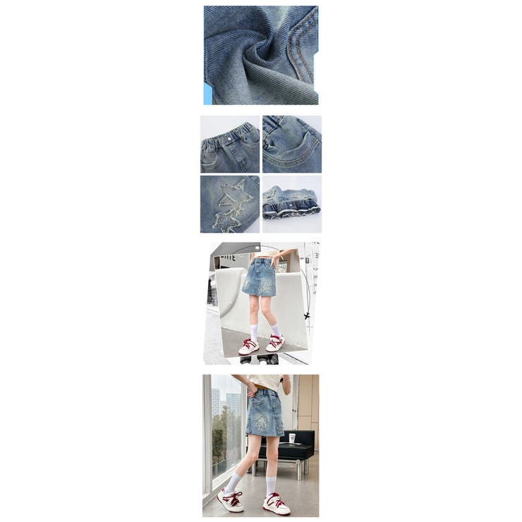 キッズスカート見えデニムショートパンツボトムスブルージーンズ子ども服子供服流行女の子ジュニア子供服小学生中学生幼稚園おしゃれ可愛いかっこいいシンプル着回し春夏秋冬ファッション110cm120cm130cm140cm150cm160cm