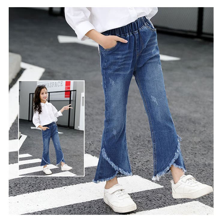 Vカット ダメージ デニム[品番：BNNK0002113]｜子供服バナナ小僧