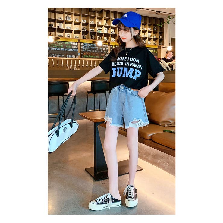 キッズダメージ加工デニムショートパンツボトムス子ども服子供服流行女の子ジュニア子供服小学生中学生幼稚園おしゃれ可愛いかっこいいシンプル着回し春夏秋冬ファッション110cm120cm130cm140cm150cm160cm