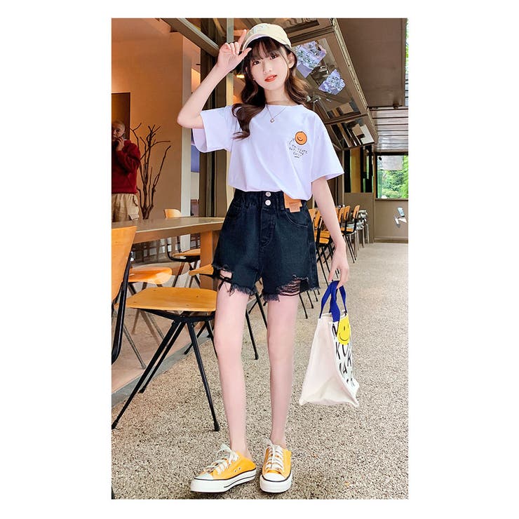 キッズダメージ加工デニムショートパンツボトムス子ども服子供服流行女の子ジュニア子供服小学生中学生幼稚園おしゃれ可愛いかっこいいシンプル着回し春夏秋冬ファッション110cm120cm130cm140cm150cm160cm