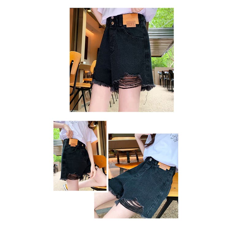 キッズダメージ加工デニムショートパンツボトムス子ども服子供服流行女の子ジュニア子供服小学生中学生幼稚園おしゃれ可愛いかっこいいシンプル着回し春夏秋冬ファッション110cm120cm130cm140cm150cm160cm