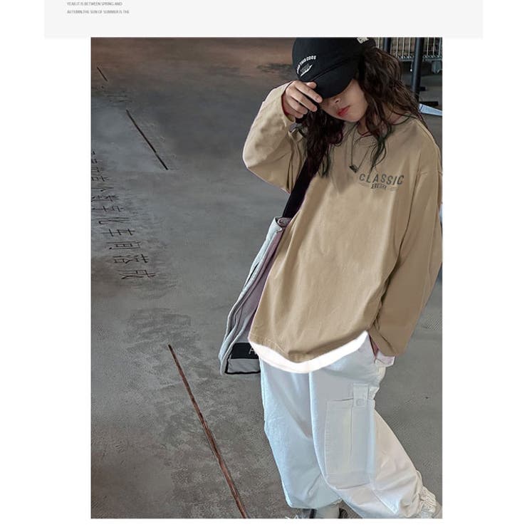 キッズビッグ長袖TシャツロンT子供服ゆったりBIG大きめビッグシルエットレイヤード重ね着プリントロゴバックプリントジュニア子ども服流行男の子女の子小学生中学生おしゃれ春秋冬韓国ファッション110cm120cm130cm140cm150cm160cm