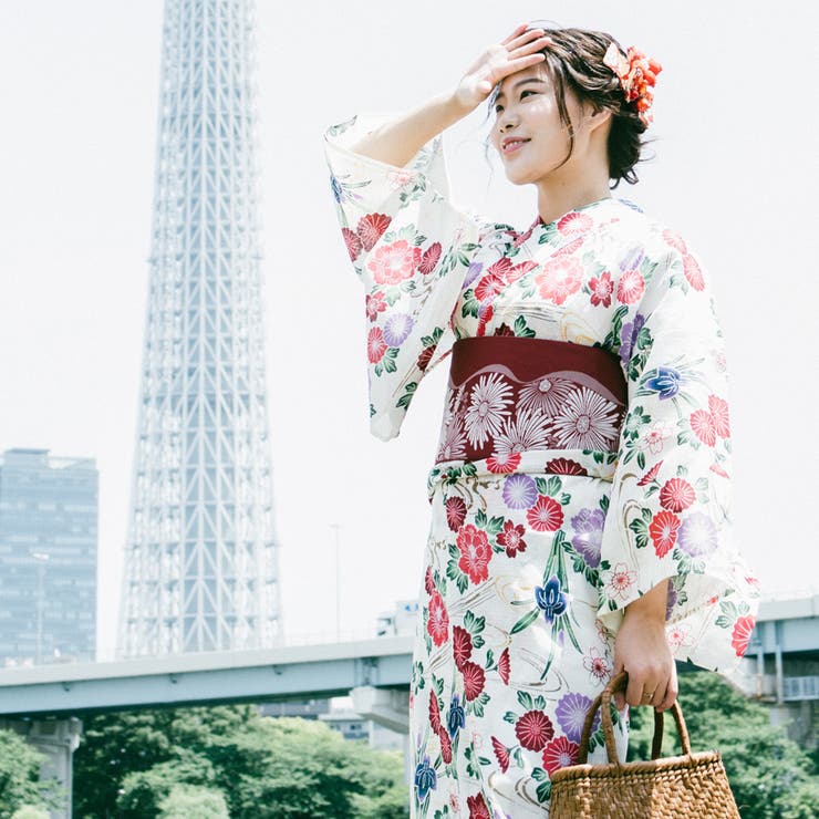 レディース 浴衣 単品 綿麻（02） ベージュ系 菖蒲 菊 牡丹 桜