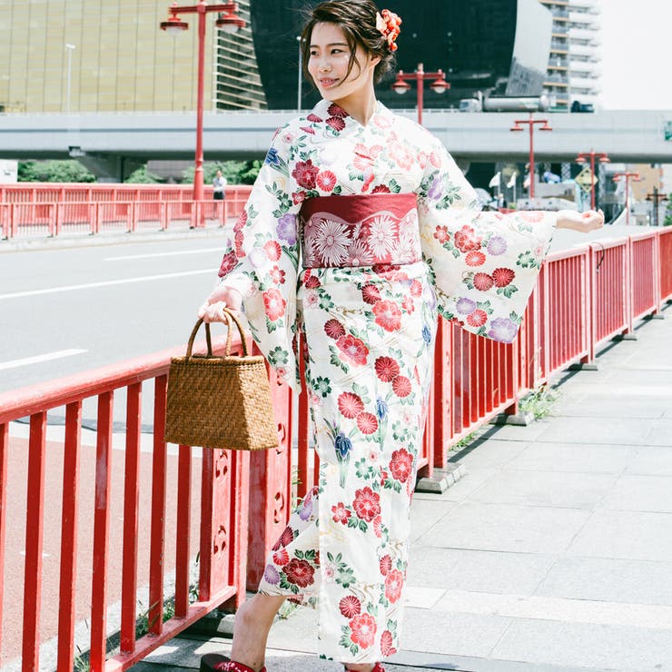 レディース 浴衣 単品 綿麻（02） ベージュ系 菖蒲 菊 牡丹 桜