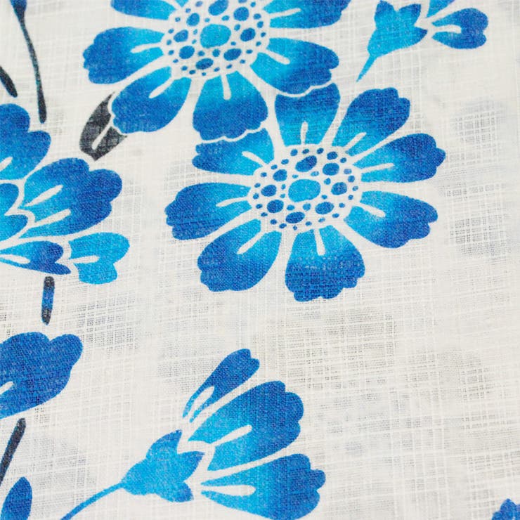 レディース 浴衣 単品 綿麻（05） ホワイト系 コスモス ブルー | 京のおしゃれ屋  | 詳細画像8 