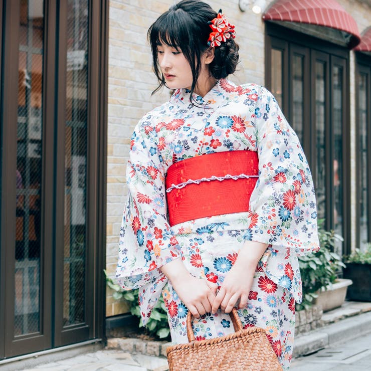 レディース 浴衣 単品 綿麻（08） ホワイト系 ベージュ系 菊 梅 萩 | 京のおしゃれ屋  | 詳細画像1 