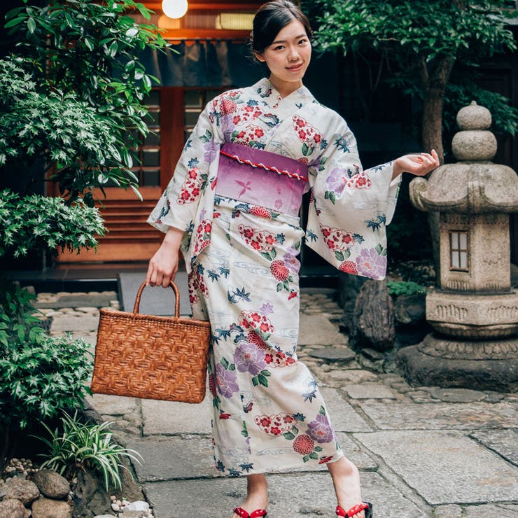 レディース 浴衣 単品 綿麻（17） クリーム系 ベージュ系 菊 牡丹 | 京のおしゃれ屋  | 詳細画像4 