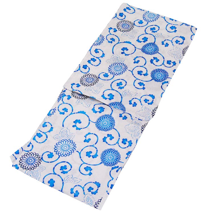 レディース 浴衣 単品 綿麻（23） ホワイト系 ブルー系 菊 | 京のおしゃれ屋  | 詳細画像7 