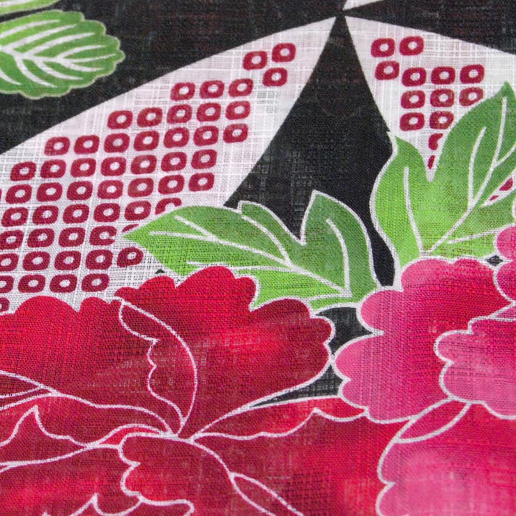 レディース 浴衣 単品 綿麻（28） ブラック系 七宝 牡丹 菊 | 京のおしゃれ屋  | 詳細画像7 