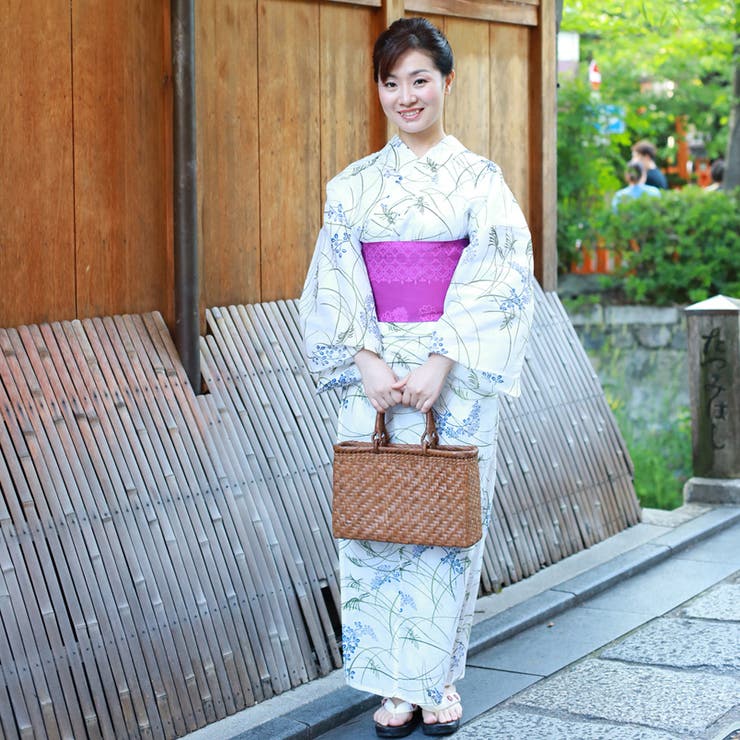 レディース 浴衣 単品 綿麻（30） ホワイト系 萩 すすき[品番