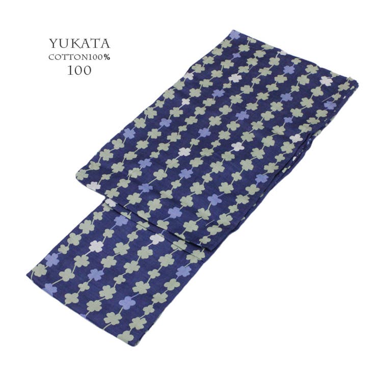浴衣 ナチュラル系 子供 女児 クローバー ネイビー 100cm | 京のおしゃれ屋  | 詳細画像1 