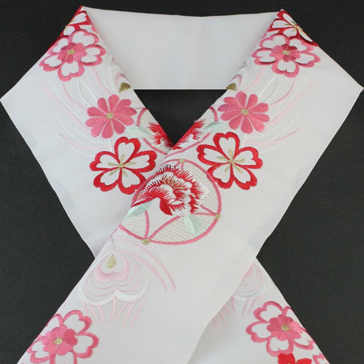 刺繍半衿 白地 02 牡丹 桜 孔雀 | 京のおしゃれ屋  | 詳細画像2 