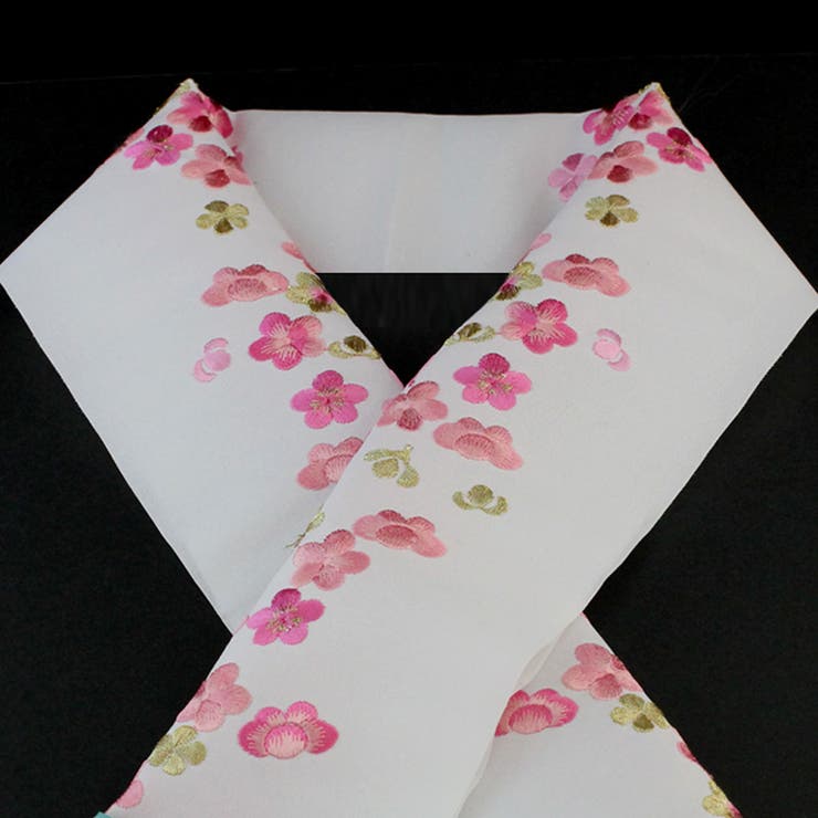 刺繍半衿 白地 04 三種梅ちらし[品番：TEIW0000072]｜京の