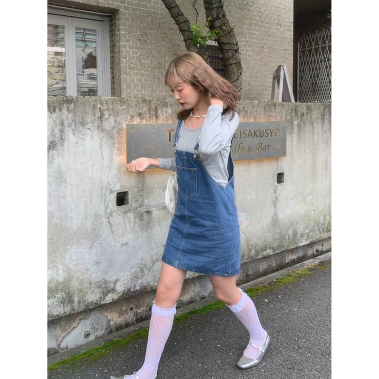 グレンチェック柄フレアサロペットワンピース - ジャンパー
