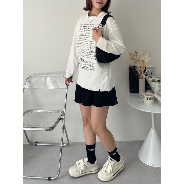 英字プリント リブニット ロング Tシャツ | SHOPLIST OUTLET | 詳細画像15 