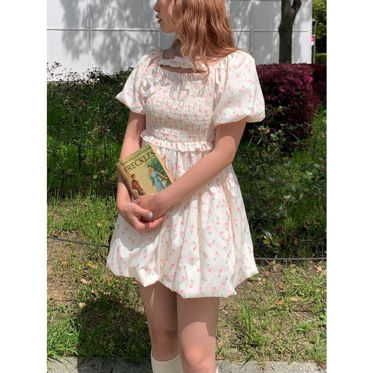 お歳暮・冬ギフト特集 - おとなの週末お取り寄せ倶楽部 小花柄 パフスリーブ ミニ ワンピース[品番：LFTW0000096 ワンピース