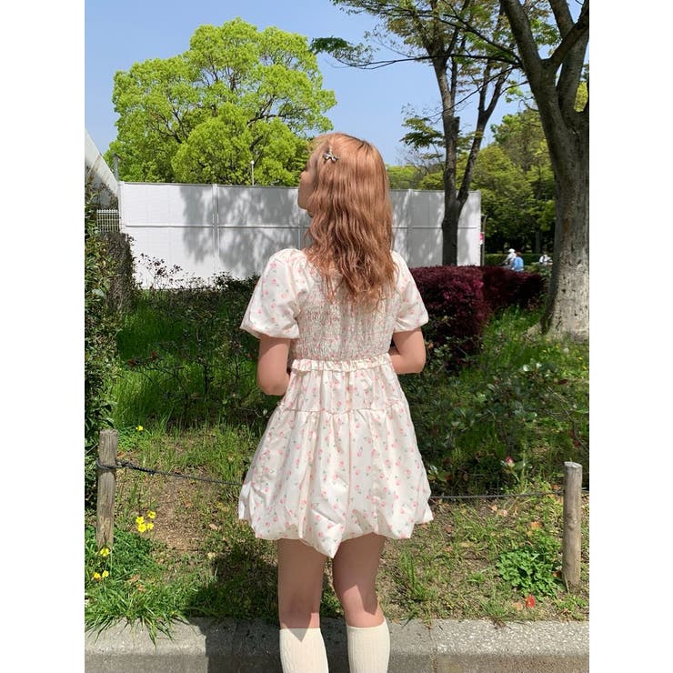 レビュー高評価の商品!の商品をすべて 小花柄 ワンピース[品番：LFTW0000096 ミニ パフスリーブ ワンピース