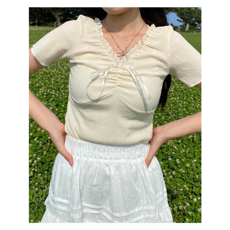 リボン バレエコア Vネック Tシャツ | SHOPLIST OUTLET | 詳細画像1 
