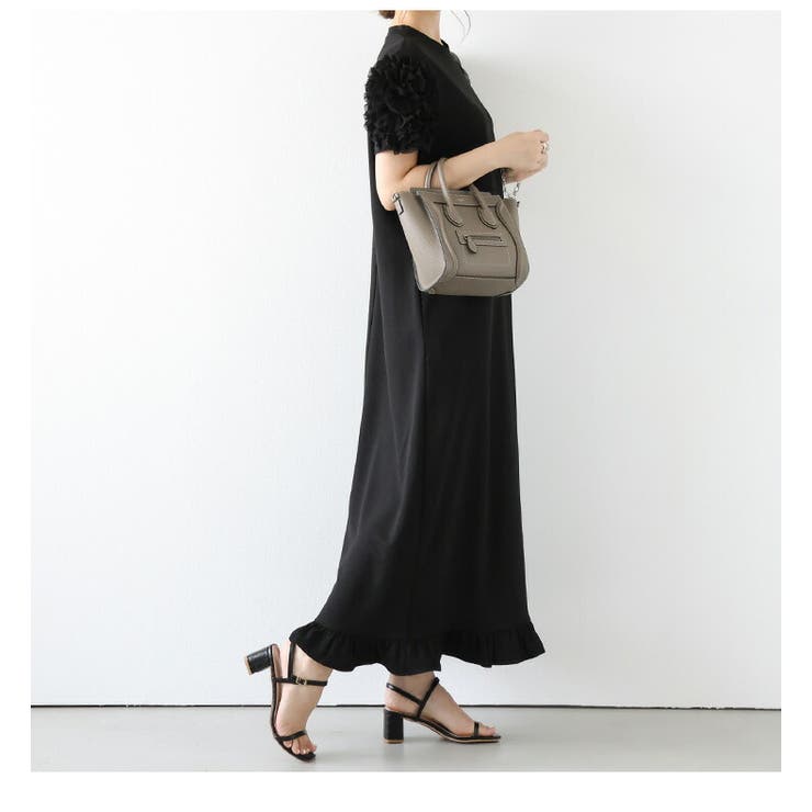 オブリ　フラワーフリルワンピース　ブラック フラワーフリルワンピース/ブラック | DRESS | OBLI