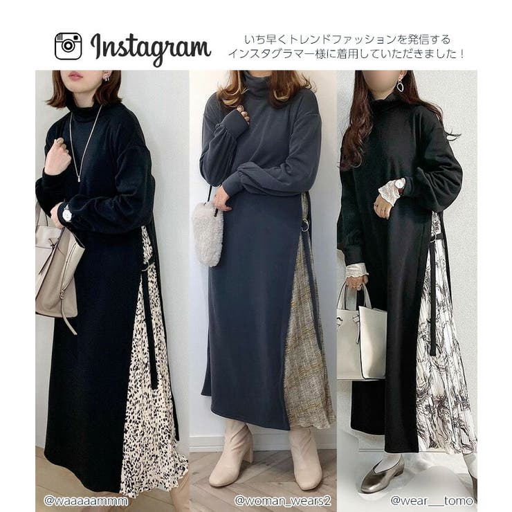 裏起毛 サイドプリーツワンピース ワンピース[品番：LGMW0004104]｜La