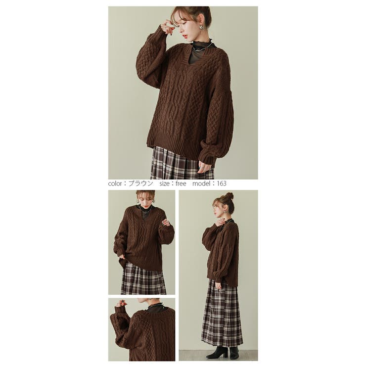 キーネック ニット ケーブル編み | La-gemme | 詳細画像12 