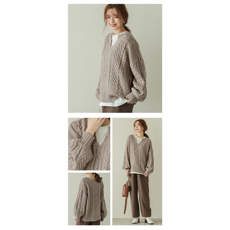 キーネック ニット ケーブル編み | La-gemme | 詳細画像9 