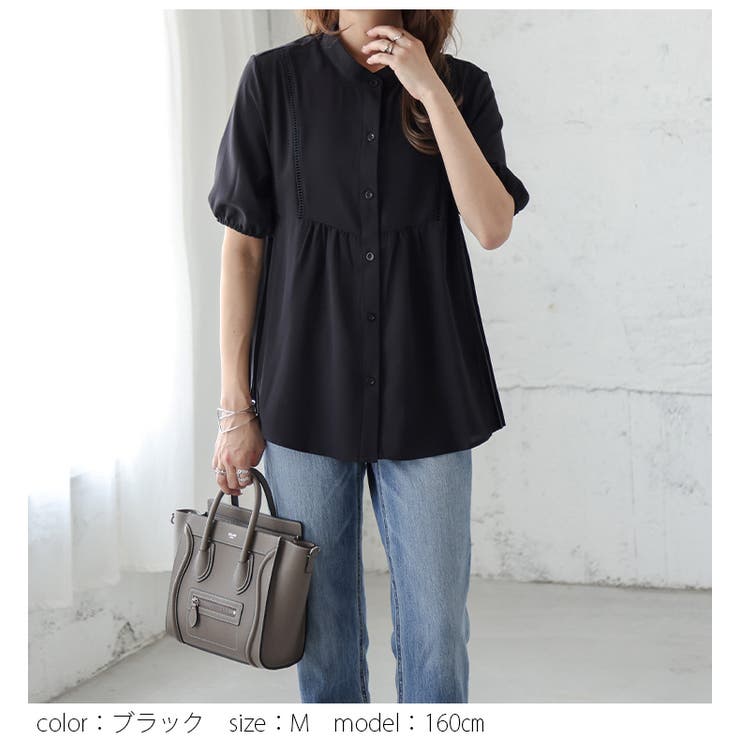 ブラウス サイドプリーツブラウス 半袖[品番：LGMW0004896]｜La