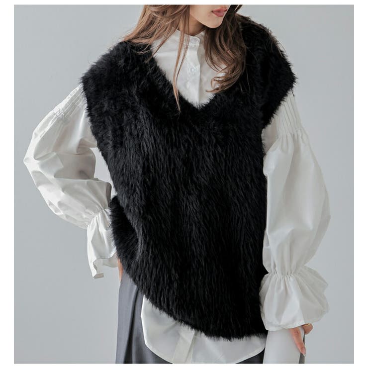 ニットベスト ふわふわ エコファー[品番：LGMW0005078]｜La-gemme