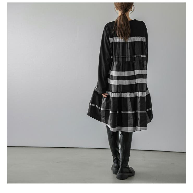 ティアードチュニック チェック柄 異素材 | La-gemme | 詳細画像8 