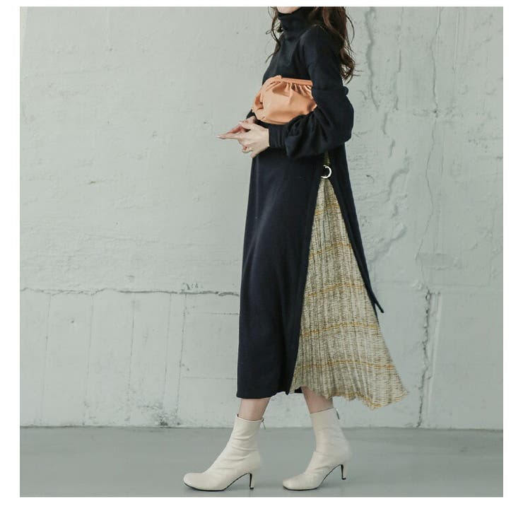 裏起毛 サイドプリーツワンピース ワンピース[品番：LGMW0004104]｜La