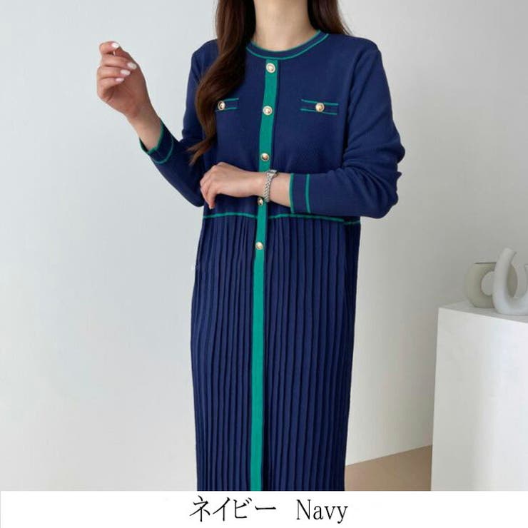 配色ワンピース プリーツワンピース バイカラー | La-gemme | 詳細画像5 