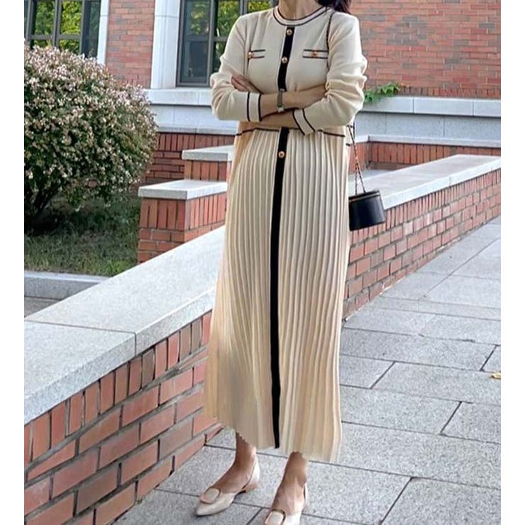 配色ワンピース プリーツワンピース バイカラー | La-gemme | 詳細画像8 