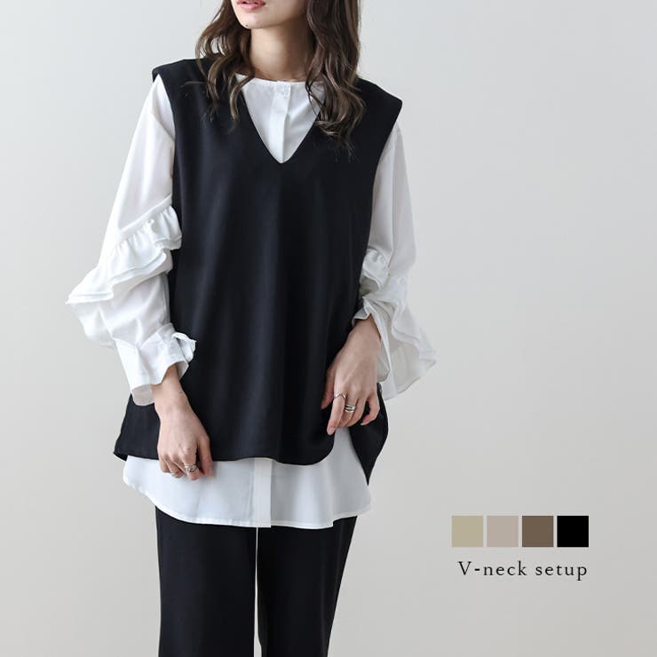 【新品】Ｖネックベストとシアーブラウスの2点SET 楽天市場】ベスト《全方向ストレッチ深Vネックベスト 全6色 2