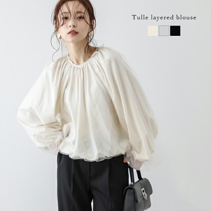 ヨリ】yoriキーネック フリル ブラウス トップス ホワイト 36