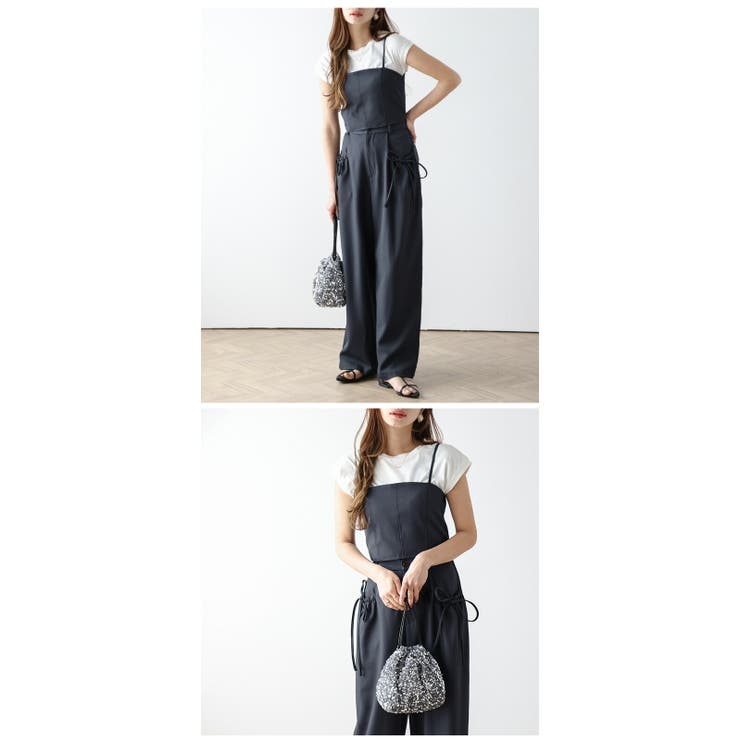 セットアップ ビスチェ ワイドパンツ 2点セット リボン
