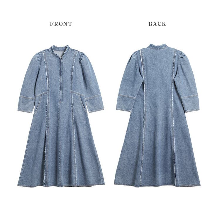 デニムワンピース フロントジップ ウォッシュ加工 | La-gemme | 詳細画像14 