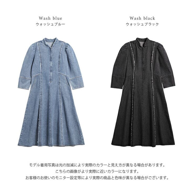 デニムワンピース フロントジップ ウォッシュ加工[品番 デニムワンピース フロントジップ ウォッシュ加工[品番
