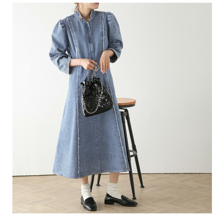 デニムワンピース フロントジップ ウォッシュ加工 | La-gemme | 詳細画像6 