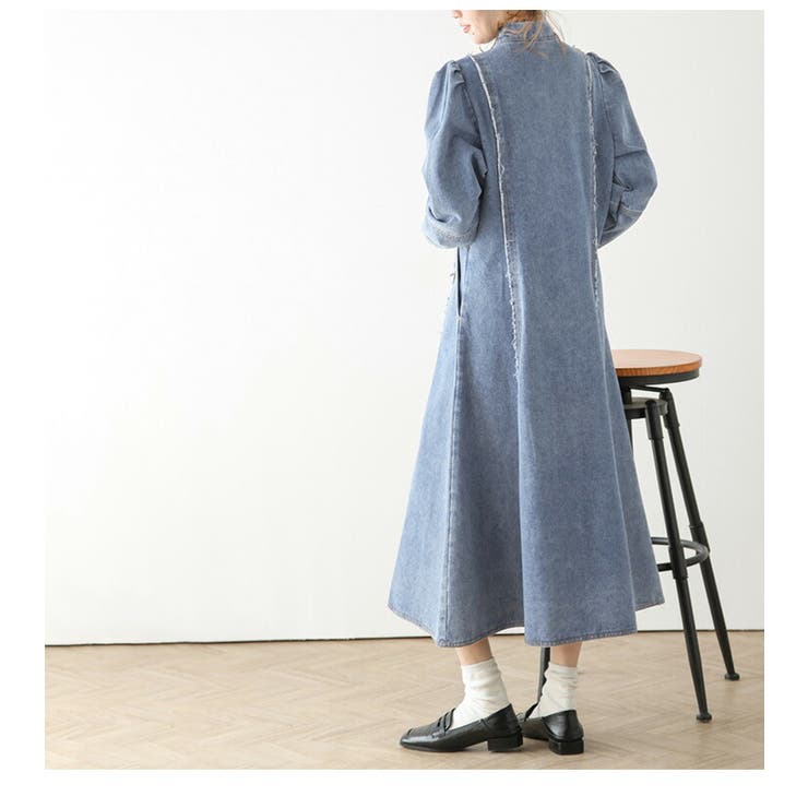 デニムワンピース フロントジップ ウォッシュ加工 | La-gemme | 詳細画像8 