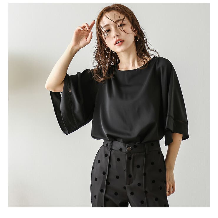 【良品】ヨーコチャン★バルーンスリーブカットソーTシャツ　黒　パフスリーブ　36 良品】ヨーコチャン☆バルーンスリーブカットソーTシャツ 黒