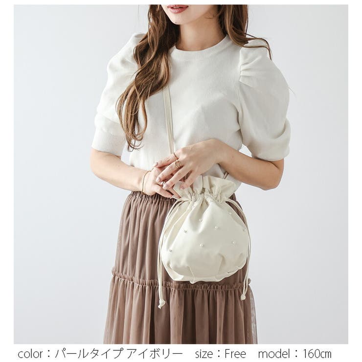 巾着 ショルダーバッグ パール[品番：LGMW0005457]｜La-gemme 
