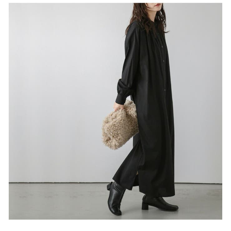 glamlips ロングシャツワンピース ロング丈 シャツワンピース バンドカラー[品番：LGMW0005594]｜La