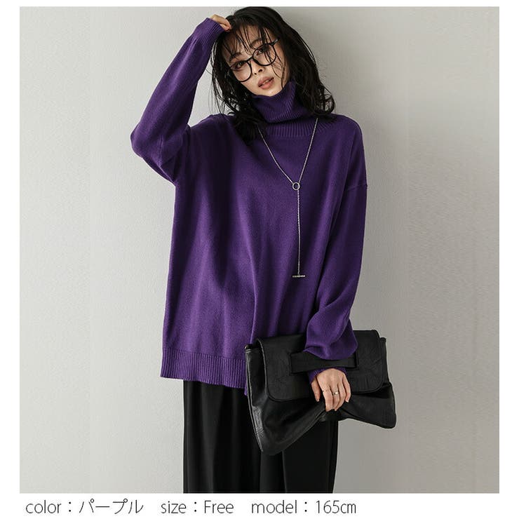 セール】ショルダーカットタートルネックニットトップス（ニット