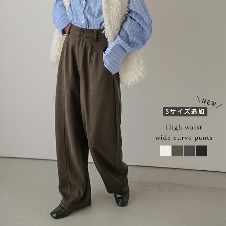 完売　LE MELANGE ハイウエスト　カーブパンツ　2 ラウアー LAUIR 裏起毛ハイウエストジップカーブパンツ （ブラック