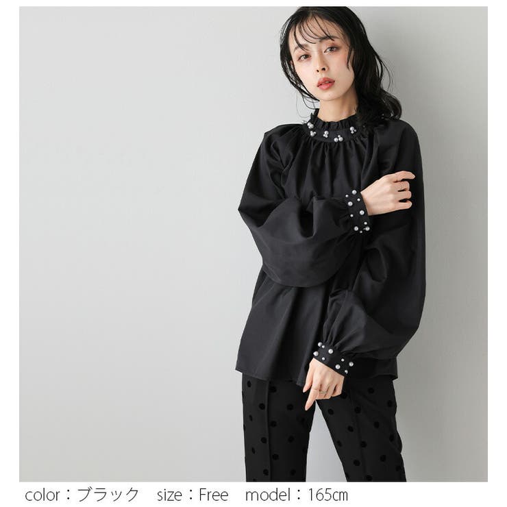 パールモチーフ ギャザーブラウス フリルネック ボリューム袖 上品 華やか 体型カバー【lstpss25-969】【即納：1-5営業日】【送料無料】ユ込2 楽天市場】【半額クーポン対象】パールモチーフ ギャザー