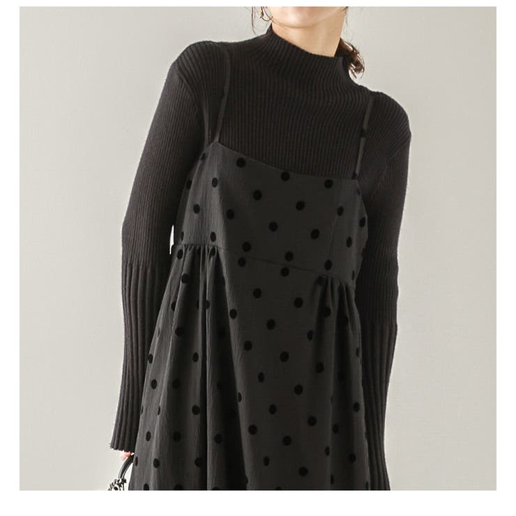 キャミワンピース ロング フロッキードット[品番：LGMW0005136]｜La