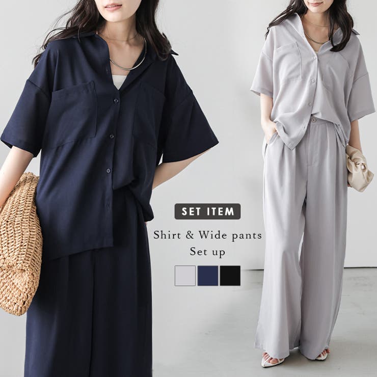 シャツ ワイドパンツ セットアップ[品番：LGMW0005882]｜La