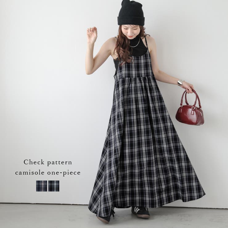 holiday チェック柄キャミワンピース ロング丈 キャミワンピース ロング丈 チェック柄[品番：LGMW0005966]｜La