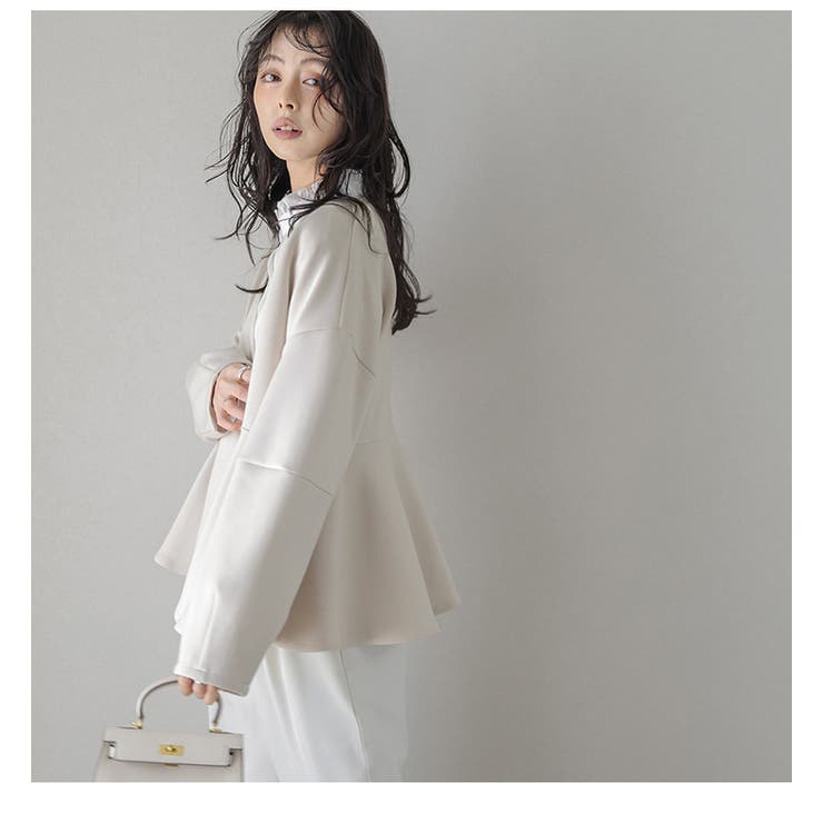 ダンボールニット ペプラム ノーカラージャケット[品番：LGMW0007337