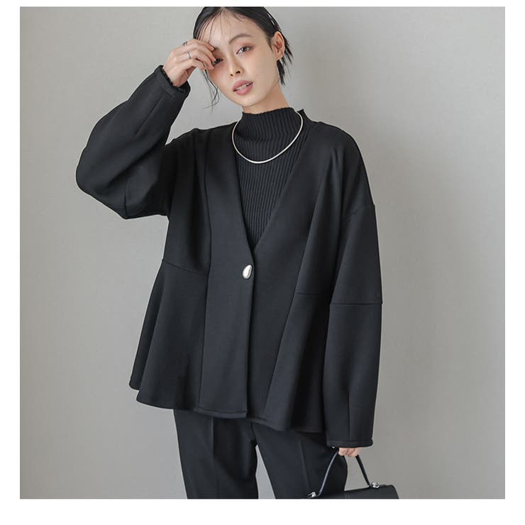 ダンボールニット ペプラム ノーカラージャケット[品番：LGMW0007337